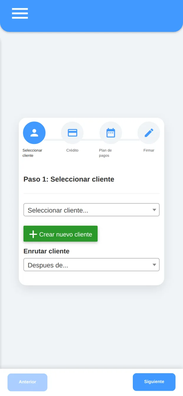 Pantalla Crear crédito en 4 pasos de PagAppDiario