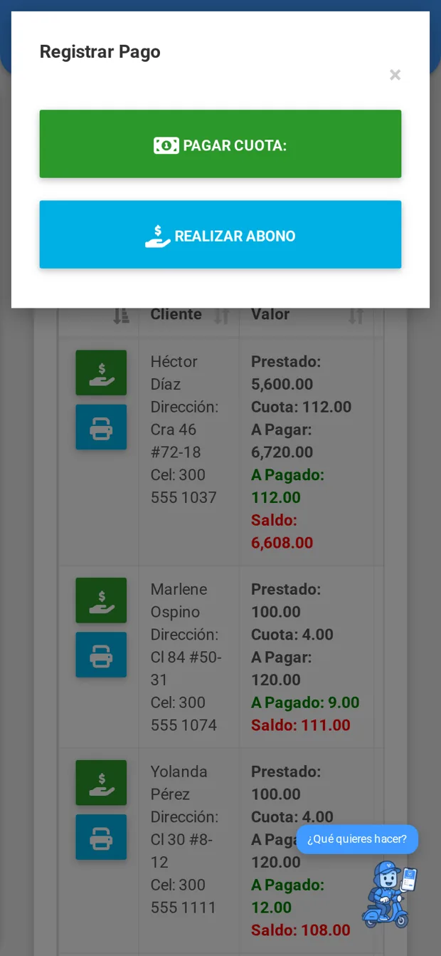Pantalla Registrar pago de PagAppDiario