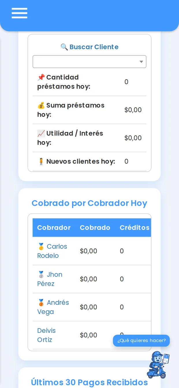 Pantalla Cobrado por cobrador de PagAppDiario